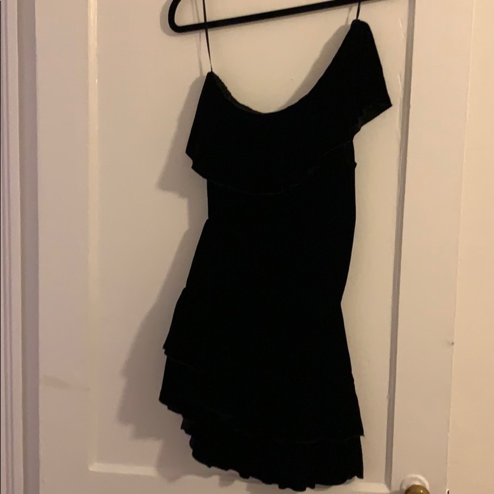 Parker one shoulder black velvet dress